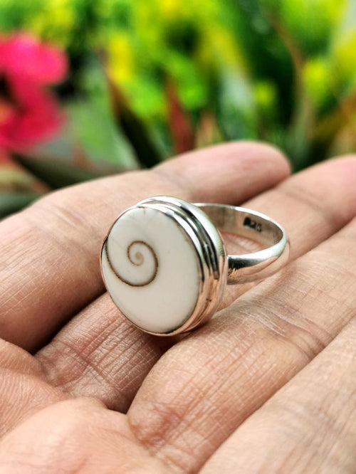 Sterling Silver Oval Shiva Eye Shell Inlay Seashell Adjustable Ring –  81stgeneration